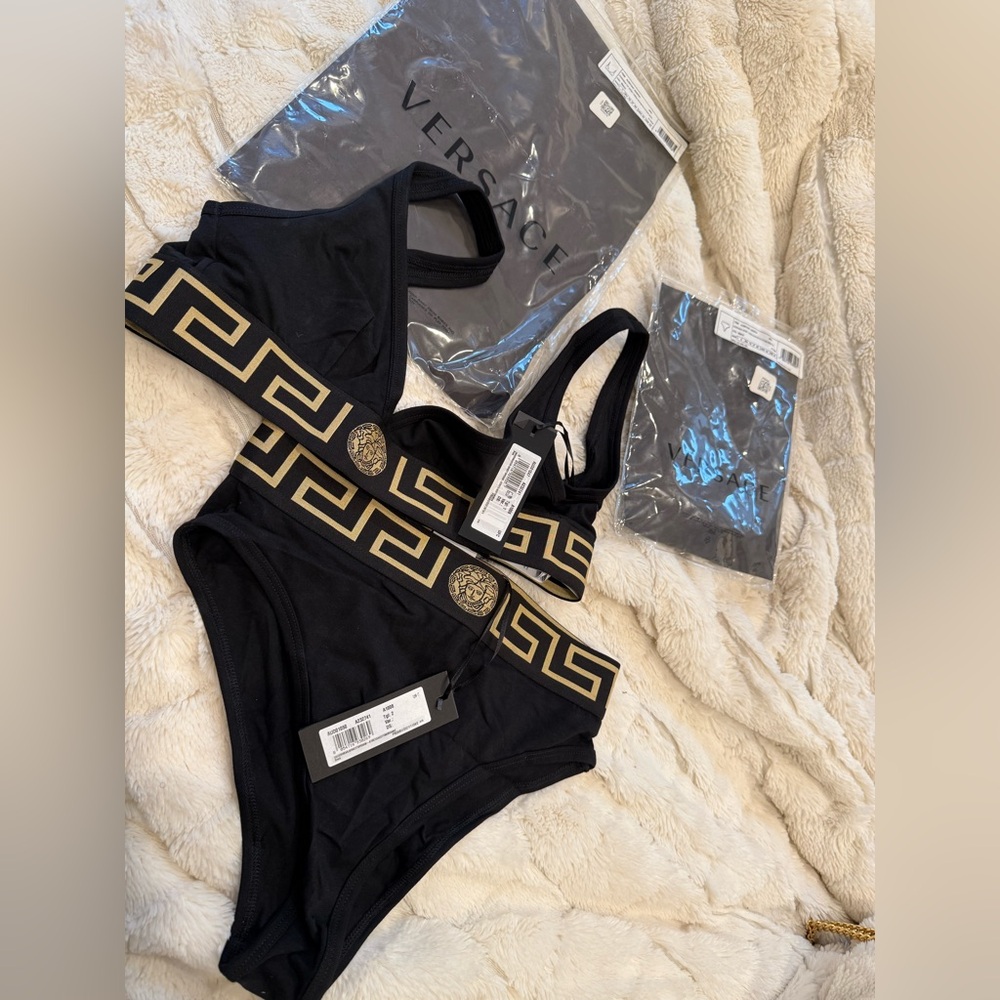Versace Black Bra with Gold Accents